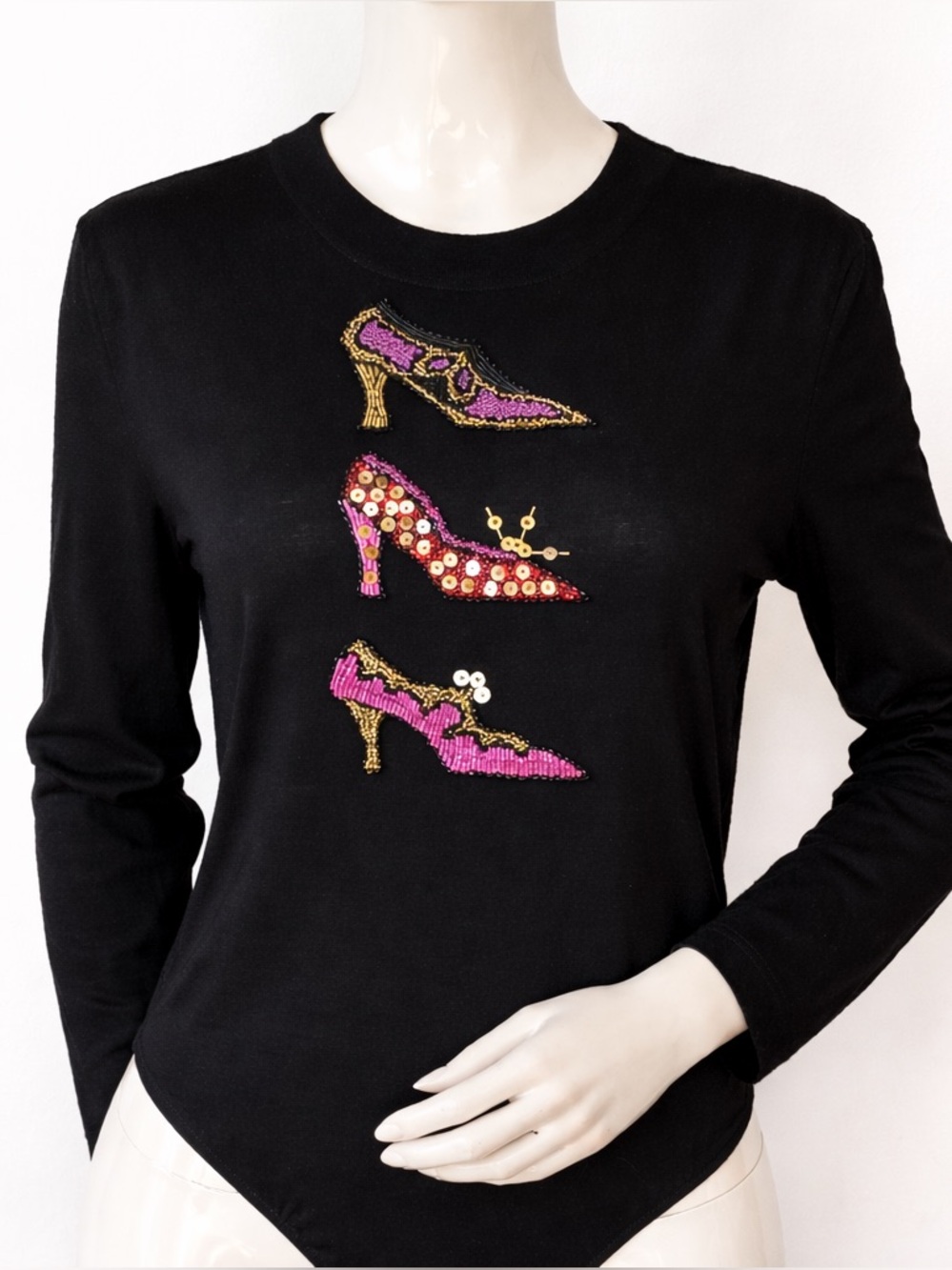 Vintage Escada Margaretha Ley Beaded Cashmere Wool Bodysuit Top